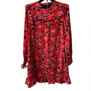 Long sleeve orange,  floral, ruffle hem dress Who What Wear lined Medium